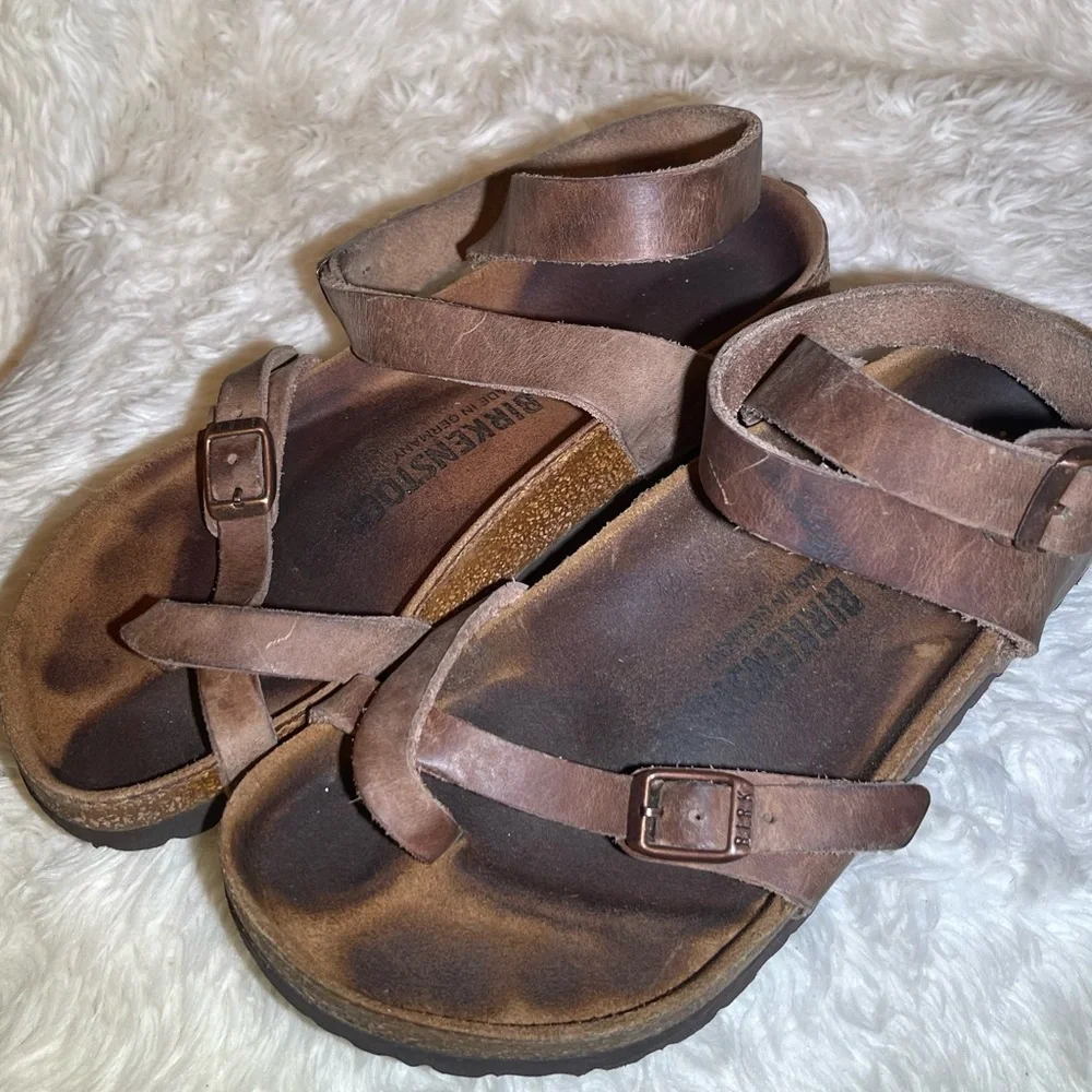 Birkenstock Tara Habana women’s brown Leather Strappy Sandals size 6 - Picture 2 of 7